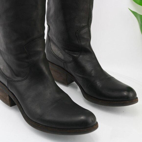 Vic Matie Womens Tall Boot Size 7.5 Black Leather Western Riding Low Heel Italy - Picture 6 of 11